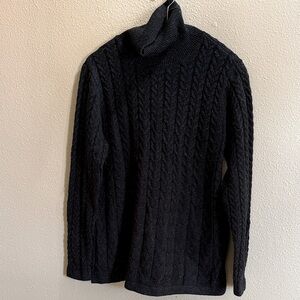 J.Jill Speckled Black Cable Knit Turtleneck Sweater